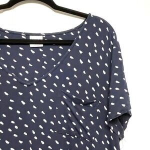 Soma Sleep Dress Shirt Navy Blue White Dot Print Short Sleeve V Neck XL Cozycore